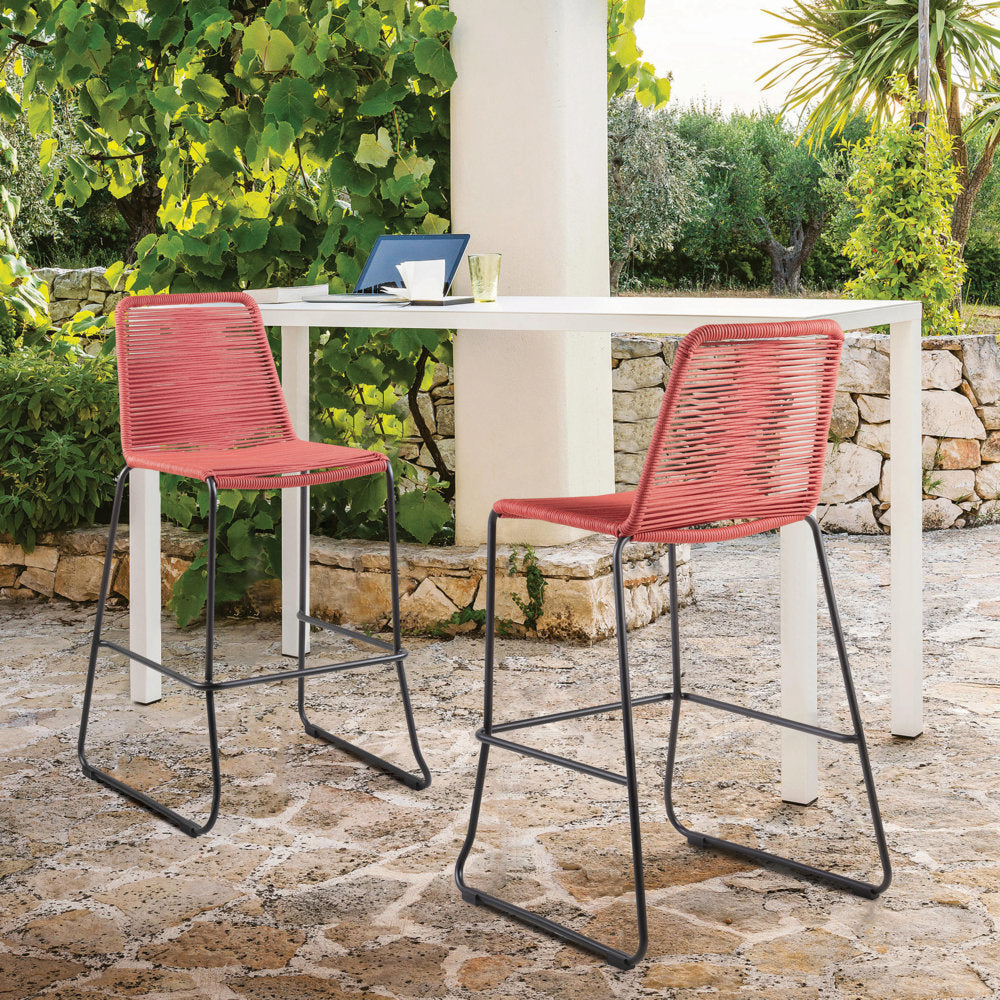 Shasta 26in Outdoor Metal And Brick Red Rope Stackable Counter Stool